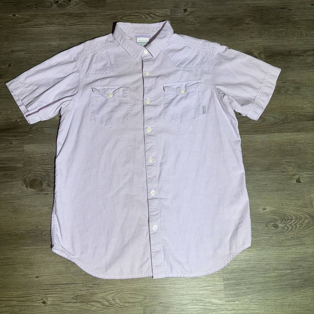 Columbia Men's M Lavender 100% Cotton Short Sleeve Button Up Shirt Casual